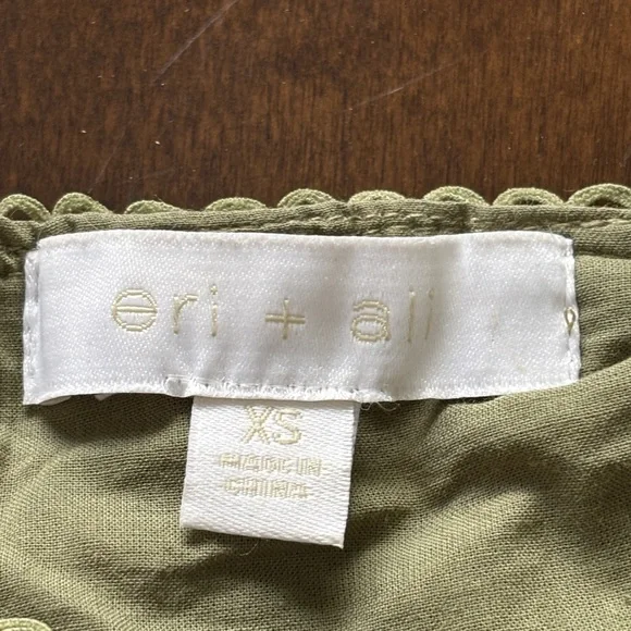 Anthropologie Eri + Ali Olive Ruffled Eyelet Lace Tank Top XS Cottagecore Boho - Picture 6 of 11